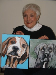 Eleanor Steffen with two dog portraits