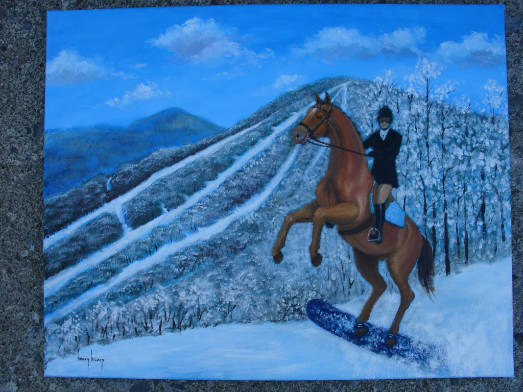 "Snowboarding at Windham, NY" Oil on Canvas 24" x 30" by Kristy Bishop (c) 2016