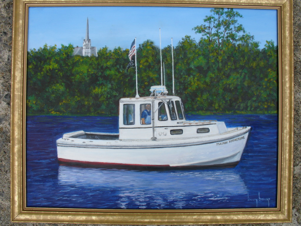 Larry's Lobster Boat - Oil on Canvas 16" x 20" by Kristy Bishop (c) 2016