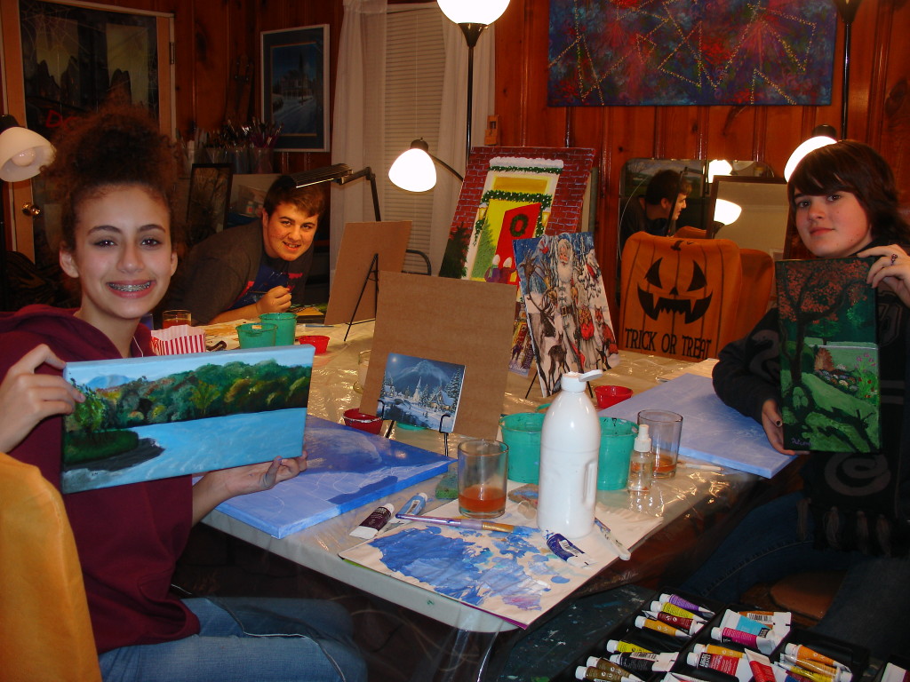 Kyla Misasi,  John Skiff and Autumn Stever work for our next art show