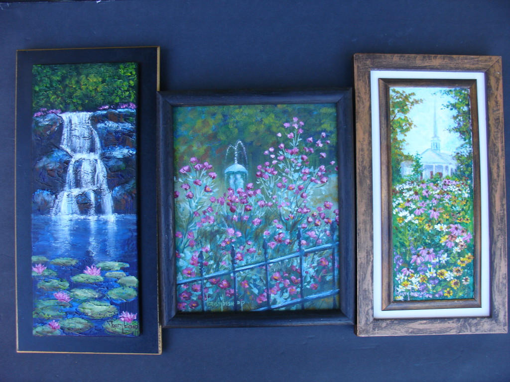 Waterfalls (Oil) Seamon Park (Oil) and Village Green in Woodstock, NY (Acrylic) Sold Paintings by Kristy Bishop (c) 2016